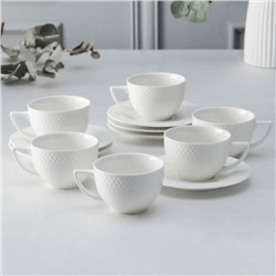 Набор фарфоровый чайный «Юлия Высоцкая», на 6 персон, 12 предметов: 6 чашек 200 мл, 6 блюдец, цвет белый