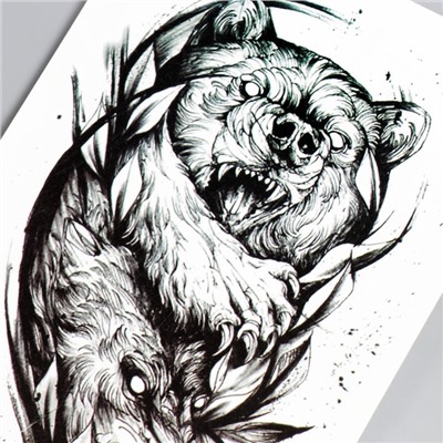 Татуировка на тело чёрная "Медвежий рык" МИКС 21х11,5 см