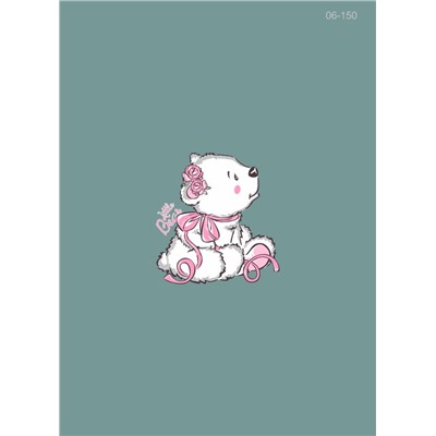 06-150 Термонаклейка Белый медвежонок в бантике с серебром 11х10см