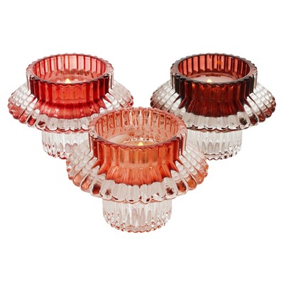 Стеклянный подсвечник трансформер ФАЙЛИС под чайную или столовую свечу, 6 см, разные оттенки розового цвета, Boltze