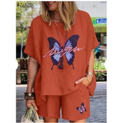 Костюм Size Plus футболка и шорты бабочка оранж M29 03.24