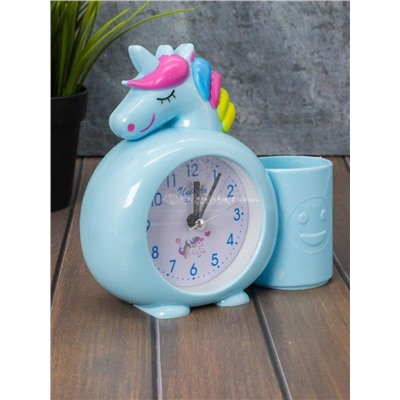 Часы-будильник с подставкой для канцелярии «Rainbow unicorn», blue (14х15 см)