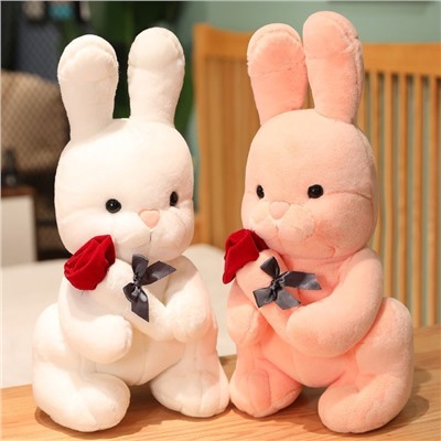 Зайчик кролик белый с морковной розой  50см