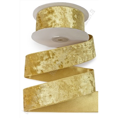 Лента двусторонняя велюр/атлас 4 см*10 ярд (SF-7602) золото
