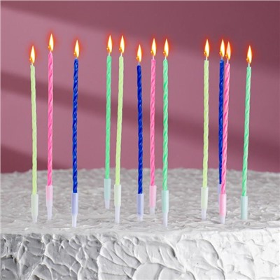 Свечи для торта коктейльные с подставками, 12 см, набор 12 шт