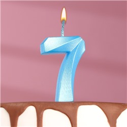 Свеча в торт "Грань", цифра "7", голубой металлик, 6,5 см