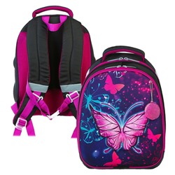 Рюкзак каркасный школьный Calligrata "Неоновая бабочка", 38 х 30 х 16 см, 3D-рисунок, фиолетовый
