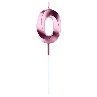 Свеча в торт цифра «0», розовый перламутр