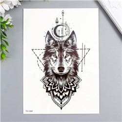 Татуировка на тело чёрная "Волк и символы" 21х15 см