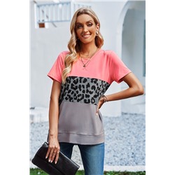 Розово-серая футболка с леопардовым принтом