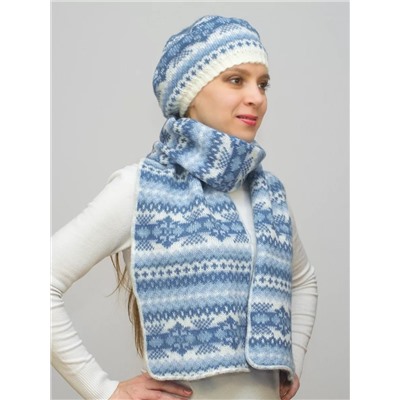 Комплект зимний женский берет+шарф Мариз (Цвет серо-голубой), размер 52-54, шерсть 50%, мохер 30%
