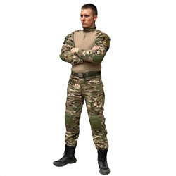 Тактический костюм с комплектом защиты (мультикам), с защитными наколенниками и демпферными вставками в районе локтей №100