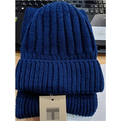 Комплект (шапка + шарф), синий, размер 48-52