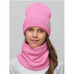Комплект весна-осень для девочки шапка+снуд Женя (Цвет светло-розовый), размер 52-54, шерсть 30%