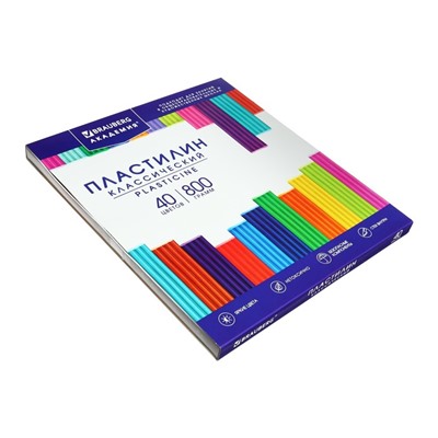 Пластилин 40цв 800 г BRAUBERG "АКАДЕМИЯ КЛАССИЧЕСКАЯ", со стеком.ВЫСШЕЕ КАЧЕСТВО