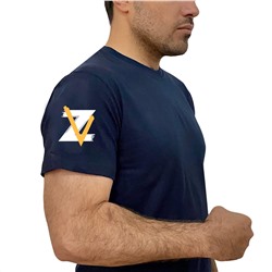 Тёмно-синяя футболка с термотрансфером Z-V на рукаве, (тр. №54)