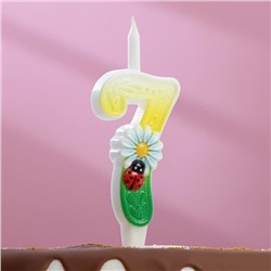 Свеча для торта "Ромашки", 10,2 см, разноцветная цифра "7"