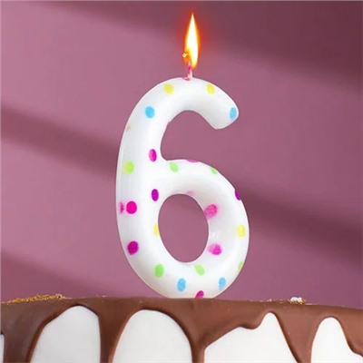 Свеча в торт «Конфетти», цифра «6», 9 см