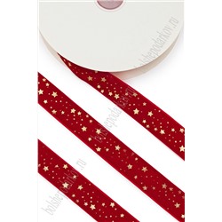 Лента бархатная 2,5 см*20 ярд "Звёздочки" с декоративным покрытием (SF-7609) красный №43