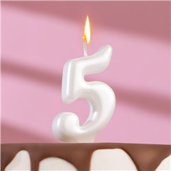 Свеча для торта  "Овал" цифра "5", большая, жемчужный, 5,5 см