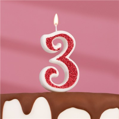 Свеча в торт на шпажке "Рубиновая коллекция", цифра 3, 5,2 см, рубиновая