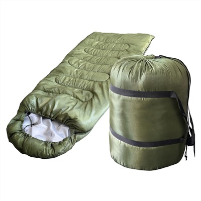 Теплый армейский полутораместный спальный мешок, ﻿ - Вес 2,9-3 кг, ширина 90 см, олива, на крупных людей,