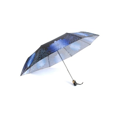 Зонт женский ТриСлона-L 3826 А,  R=58см,  суперавт;  8спиц,  3слож,  "Эпонж",  набивной,  синий 256245