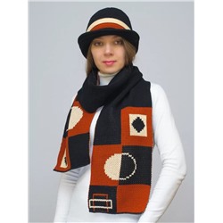 Комплект шляпа+шарф женский весна-осень Mario (Цвет черный), размер 56-58, шерсть 30%