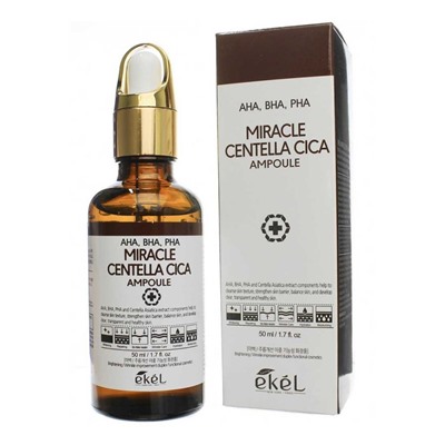 Ампульная сыворотка с кислотами, Miracle Centella Cica Ampoule (AHA, BHA, PHA) brown, Ekel, 50 мл