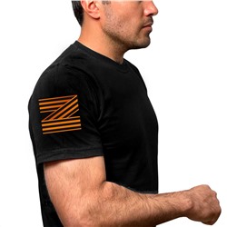 Чёрная футболка с гвардейским термотрансфером Z на рукаве, (тр. №66)