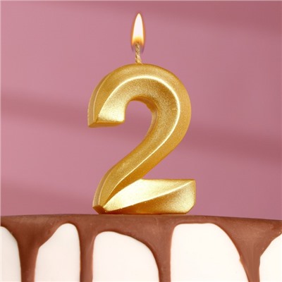 Свеча в торт "Грань", цифра "2", золотой металлик, 6,5 см