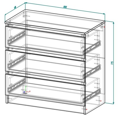 Комод с 3 ящиками Мадера, 800х420х775, Белый