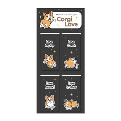 Набор магнитных закладок "Corgi love", 4 шт., 35х70 мм