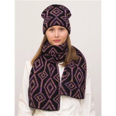Комплект зимний женский шапка+шарф Азалия (Цвет сиреневый), размер 56-58, шерсть 50%, мохер 30%