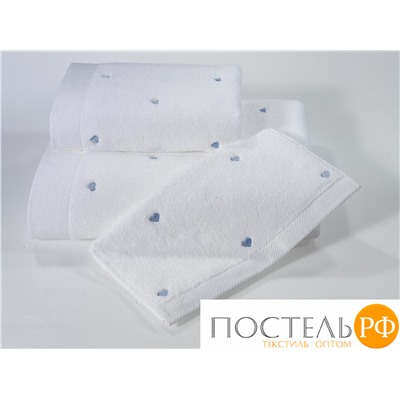 1018G11180100 Полотенце Soft cotton LOVE белый-голубой 50X100