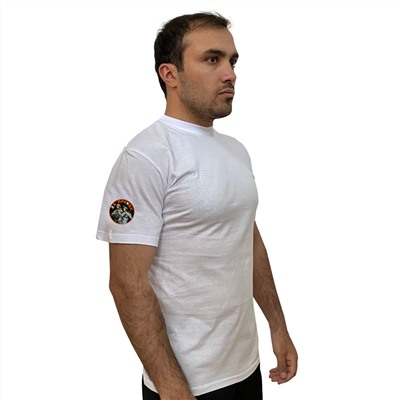 Белая футболка ZV "Zа праVду", с термотрансфером на рукаве (тр. 69)