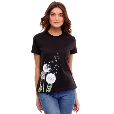 футболка 1ЖДФК2657001; черный / Одуванчики с листьями