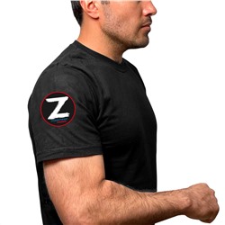 Чёрная футболка с термотрансфером Z на рукаве, – "Поддержим наших!" (тр. №14)