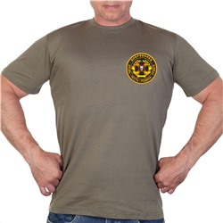 Оливковая мужская футболка с термоаппликацией "Доброволец, - Кровь. Честь. Родина. Отвага"