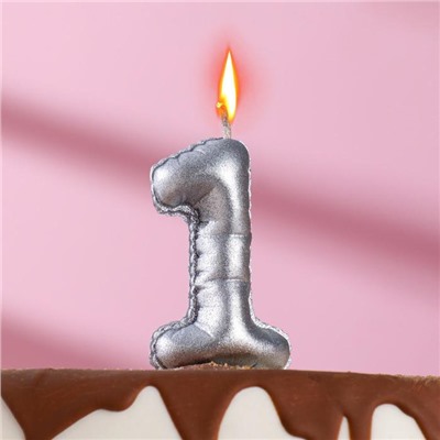 Свеча в торт "Шары", цифра 1, серебро, 5,5 см