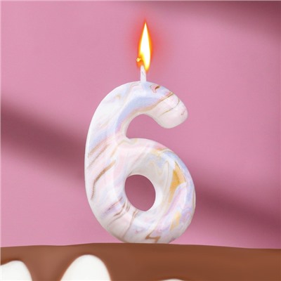 Свеча в торт "Белый мрамор", цифра "6", 5,5 см