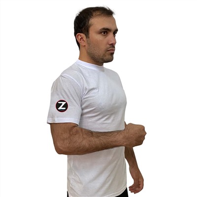 Мужская белая футболка Z в поддержку армии, - принт на рукаве (тр. 14)