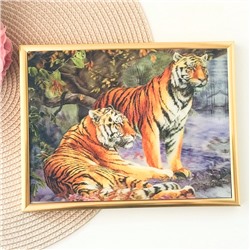 3Д картинка "Два тигра под деревом" 14,5 х 19,5 см х Т-0020, голографическая открытка с изображением тигров, без рамки