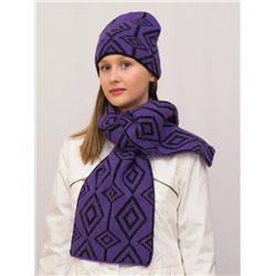 Комплект зимний женский шапка+шарф Азалия (Цвет фиолетовый), размер 56-58, шерсть 50%, мохер 30%