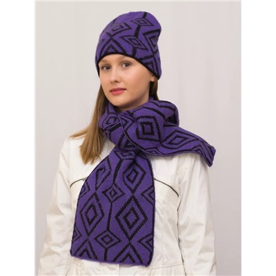 Комплект зимний женский шапка+шарф Азалия (Цвет фиолетовый), размер 56-58, шерсть 50%, мохер 30%