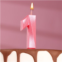 Свеча в торт "Грань", цифра "1", розовый металлик, 6,5 см