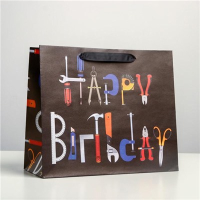 Пакет крафтовый горизонтальный «Happy birthday», ML 27 × 23 × 11.5 см