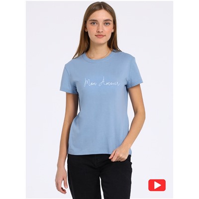 футболка 1ЖДФК4251001; серо-голубой250 / Mon amour вышивка