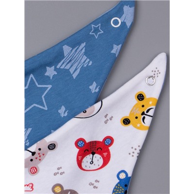 Нагрудник трикотажный детский на кнопке 2 в 1, цветные мишки, звезды, голубой