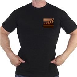 Чёрная футболка с гвардейским термотрансфером Z, (тр. №66)